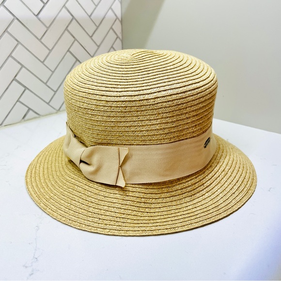 Nine West Accessories - Nine West Tan Straw Hat with Bow Accent
